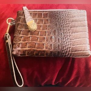 Elegant Brown Crocodile-Embossed Clutch